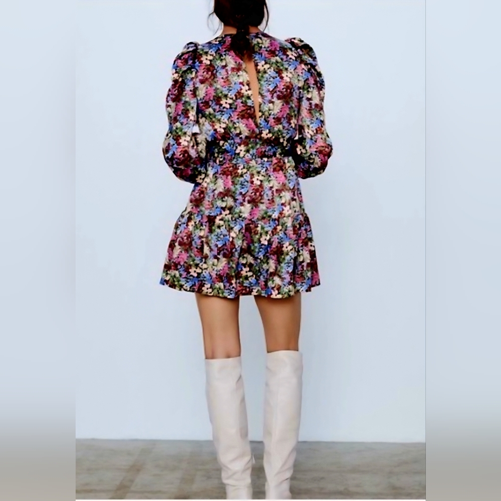 Zara Satin Floral Multicolor Dress, size S - Picture 2 of 12